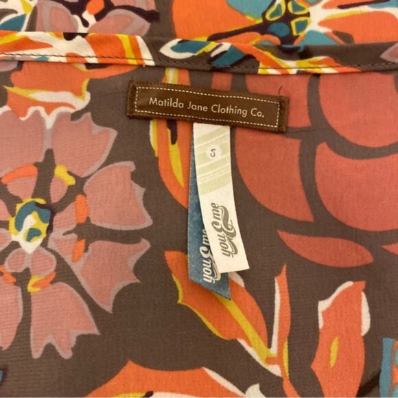 Matilda Jane Analise autumn floral drop waist peplum top w tie. Women's size S - Picture 5 of 7